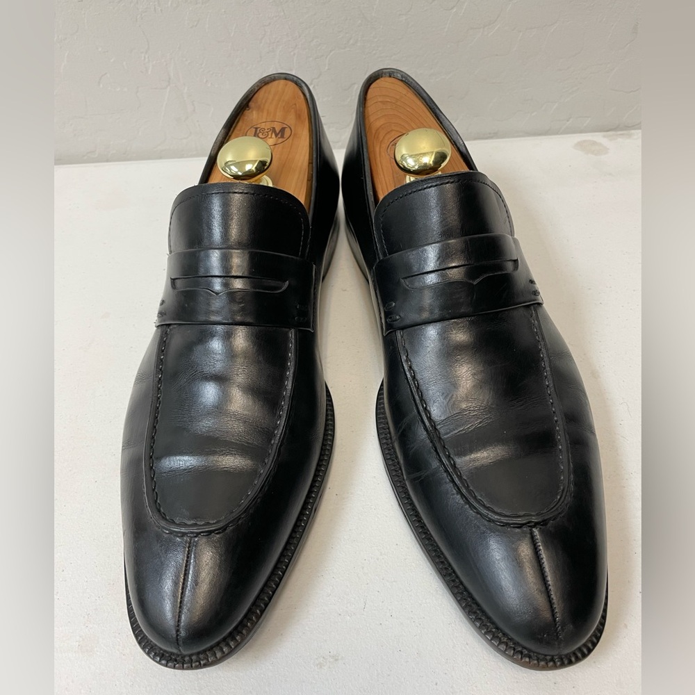 MAGNANNI Made in Spain Leather Split Toe Penny Loafer in Black Size 9 1/2 M $395